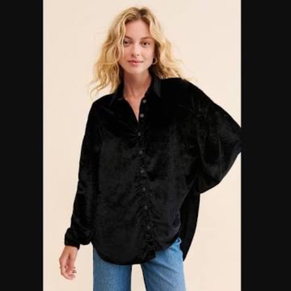 Free People La Luna Velvet Button Up Blouse - L - Picture 2 of 3